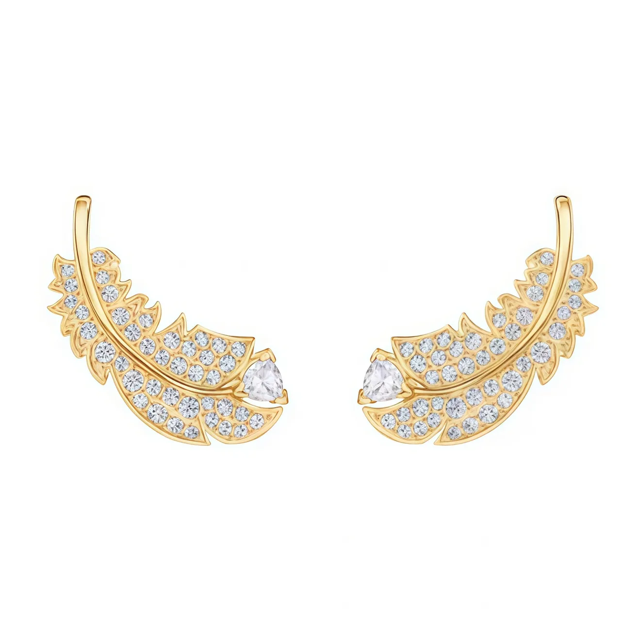 Bracelet de poignet à motif plume en ton or pavé-set à charnière 2