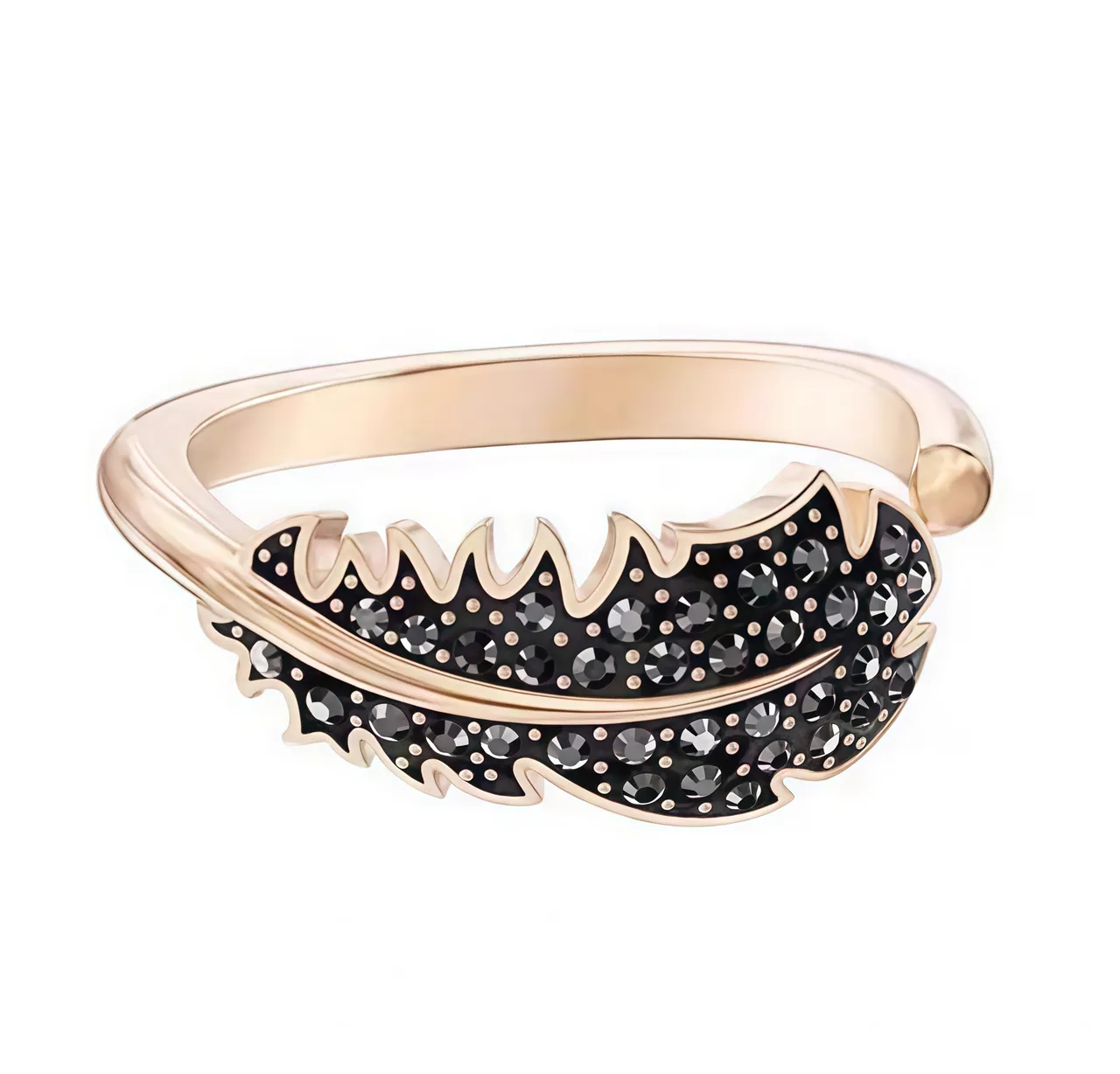 Bracelet de poignet à motif plume en ton or pavé-set à charnière 10