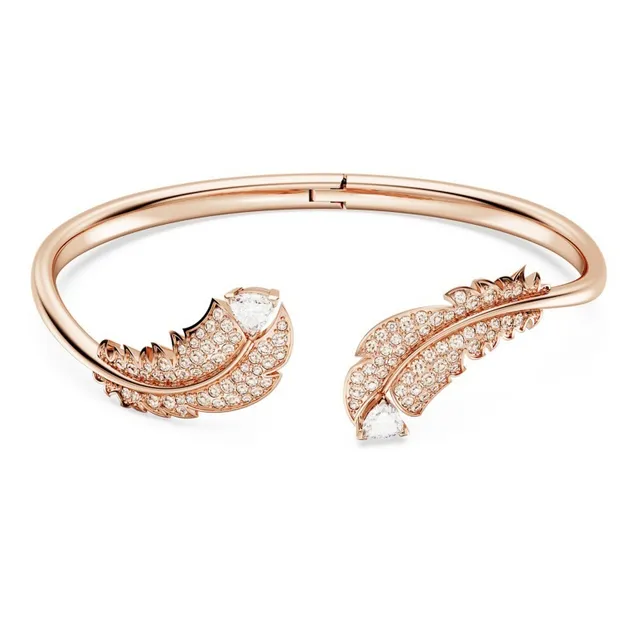 Bracelet de poignet à motif plume en ton or pavé-set à charnière 17