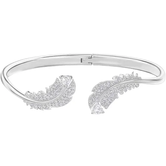 Bracelet de poignet à motif plume en ton or pavé-set à charnière 20