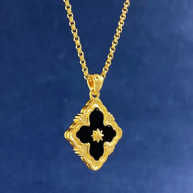 Gold-Tone Filigree Quatrefoil Floral Pendant Necklace 7
