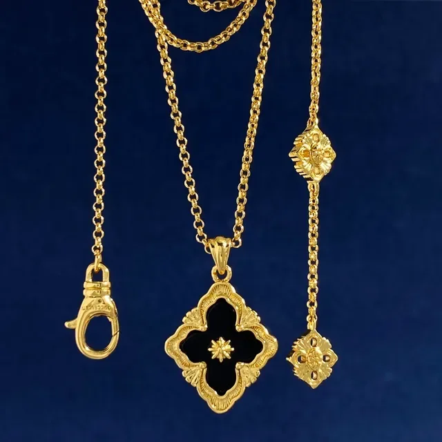 Gold-Tone Filigree Quatrefoil Floral Pendant Necklace 9