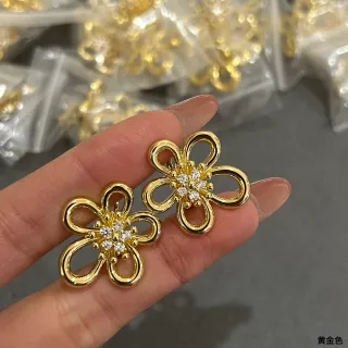 Gold-Tone Five-Petal Flower Crystal Earrings
