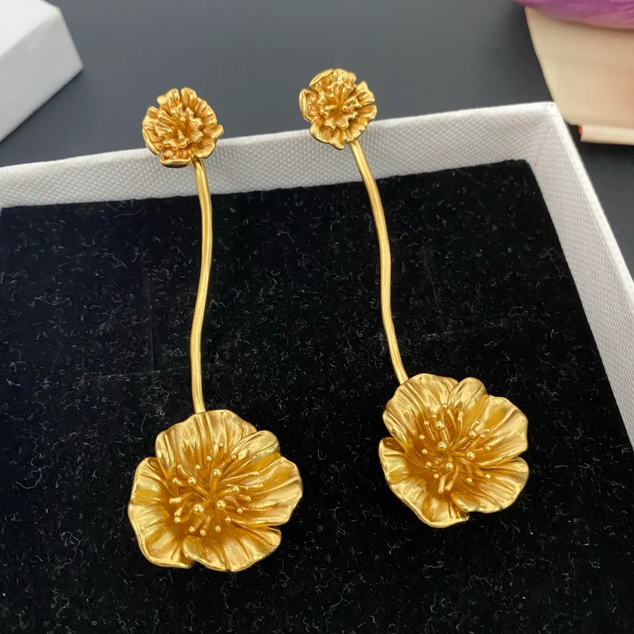 Gold-Tone Floral Double-Drop Earrings 9