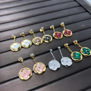 Gold-Tone Floral Quatrefoil Inlay Dangling Earrings