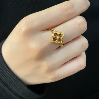 Gold-Tone Floral Red Enamel Ring