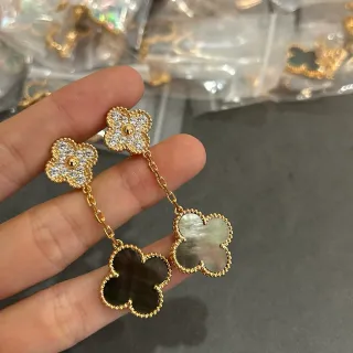 Gold-Tone Flower Stud and Clover Drop Earrings