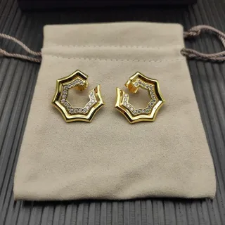 Gold-Tone Geometric Pavé Crystal Open Hexagonal Hoop Earrings