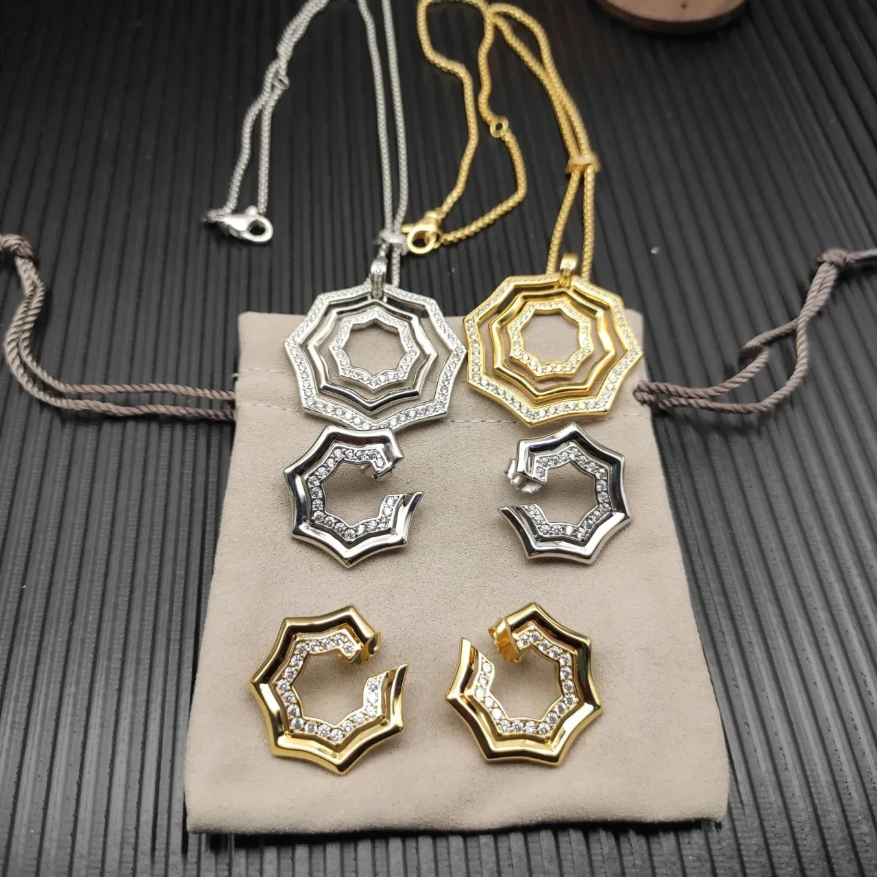 Gold-Tone Geometric Pavé Crystal Open Hexagonal Hoop Earrings 3