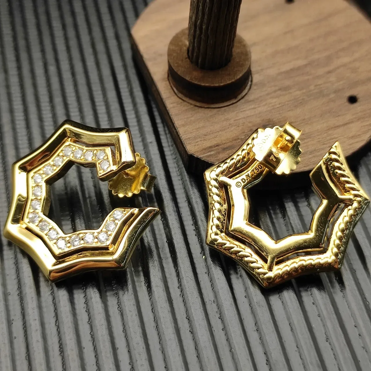 Gold-Tone Geometric Pavé Crystal Open Hexagonal Hoop Earrings 7