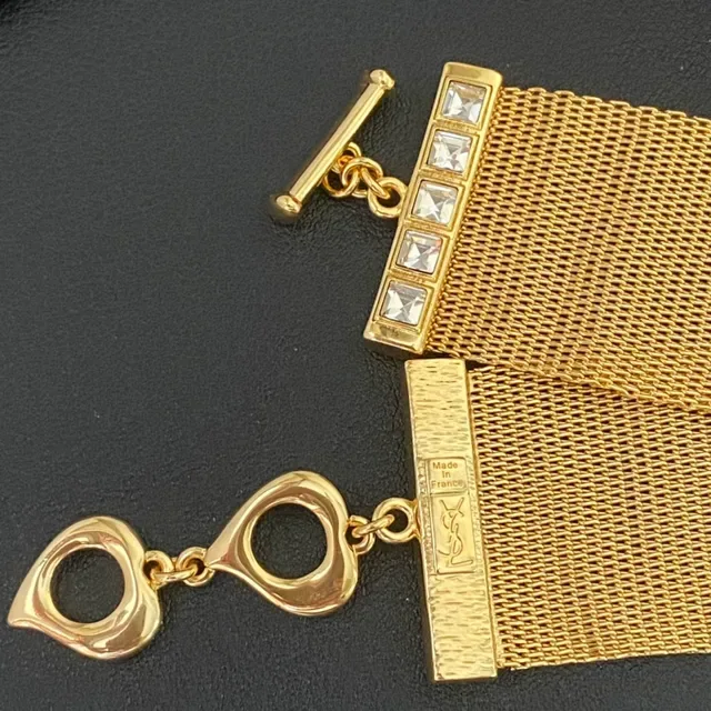 Gold-Tone Mesh Crystal Geometric Motif Cuff Bracelets 5