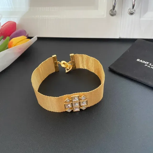 Gold-Tone Mesh Crystal Geometric Motif Cuff Bracelets 8