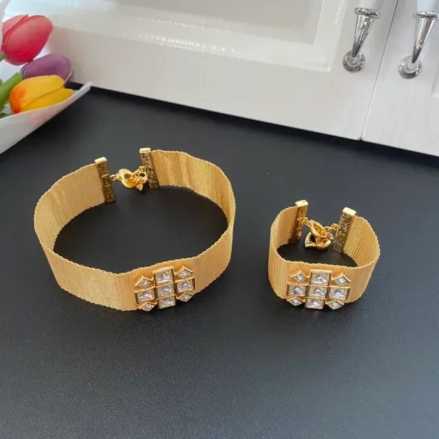 Gold-Tone Mesh Crystal Geometric Motif Cuff Bracelets 9