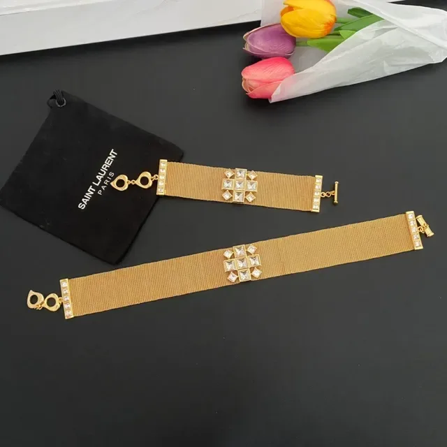 Gold-Tone Mesh Crystal Geometric Motif Cuff Bracelets 10