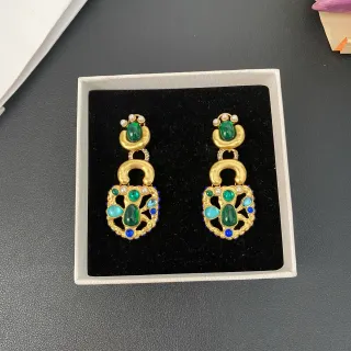 Gold-Tone Multi-Stone Pearl Drop Earrings