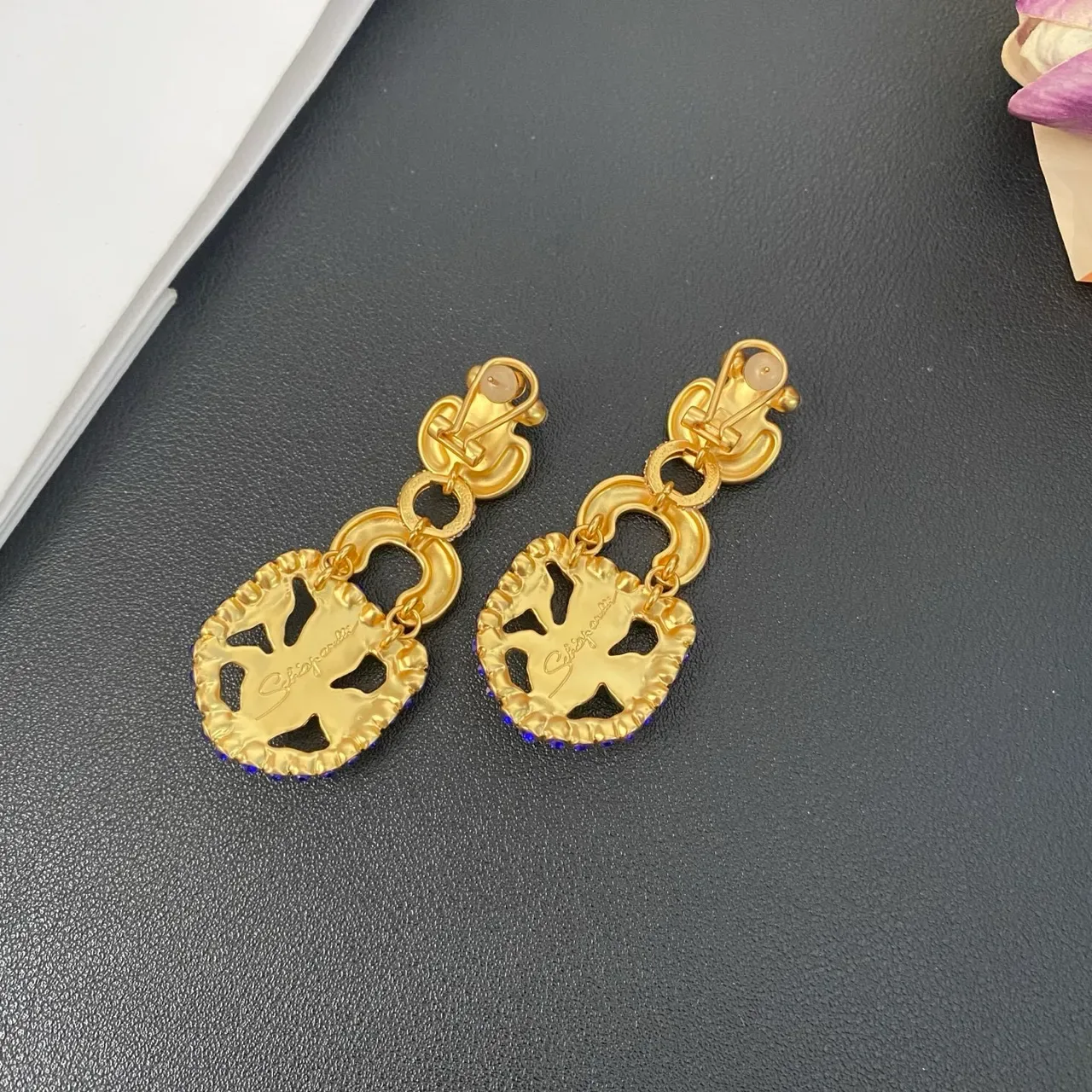 Gold-Tone Multi-Stone Pearl Drop Earrings 2