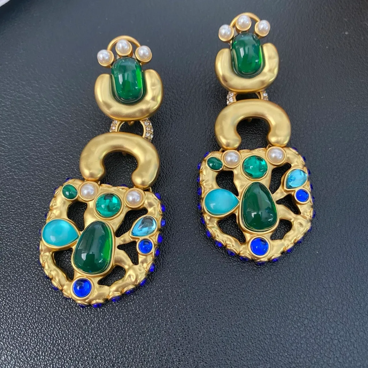 Gold-Tone Multi-Stone Pearl Drop Earrings 3