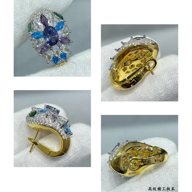 Gold-Tone Multigem Floral Cluster Hinged Hoop Earrings 2