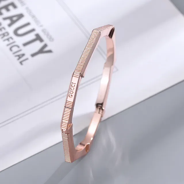Gold-Tone Octagonal Ridged Hinged Bangle Bracelet 2