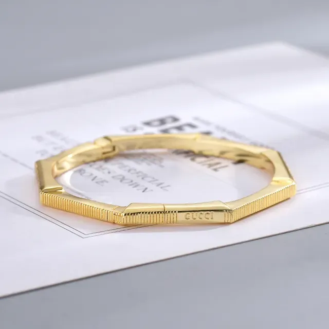 Gold-Tone Octagonal Ridged Hinged Bangle Bracelet 5
