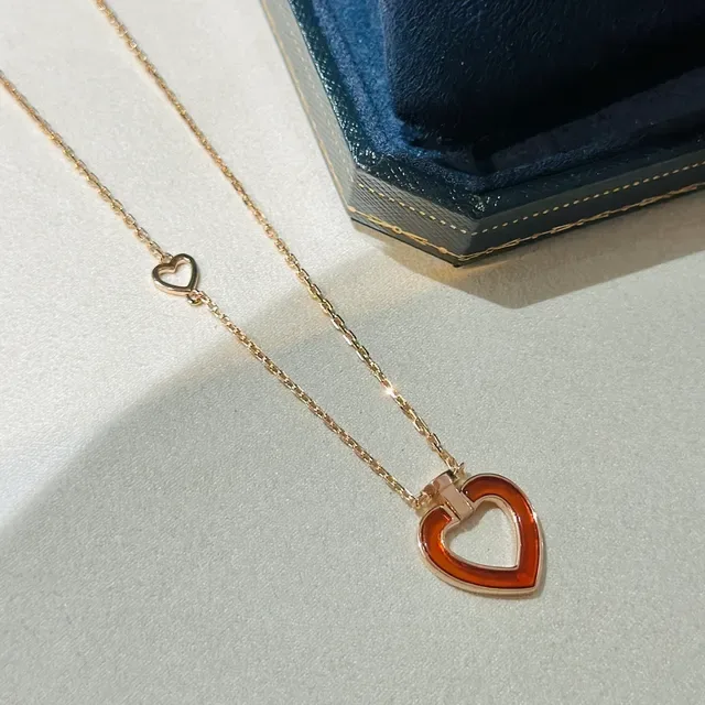 Gold-Tone Open Heart Red Enamel Pendant Necklace 3