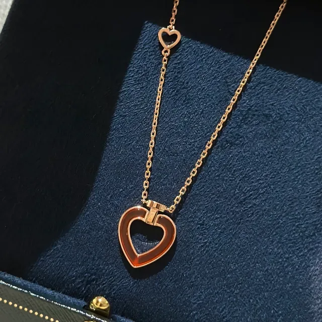 Gold-Tone Open Heart Red Enamel Pendant Necklace 8