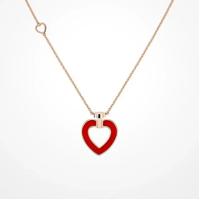 Gold-Tone Open Heart Red Enamel Pendant Necklace 9