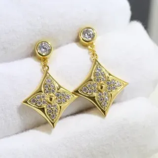 Gold-Tone Pavé Crystal Diamond-Shaped Floral Motif Earrings