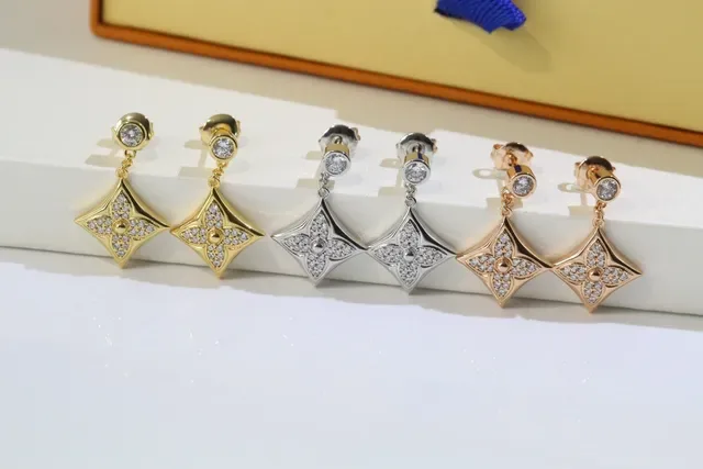 Gold-Tone Pavé Crystal Diamond-Shaped Floral Motif Earrings 6