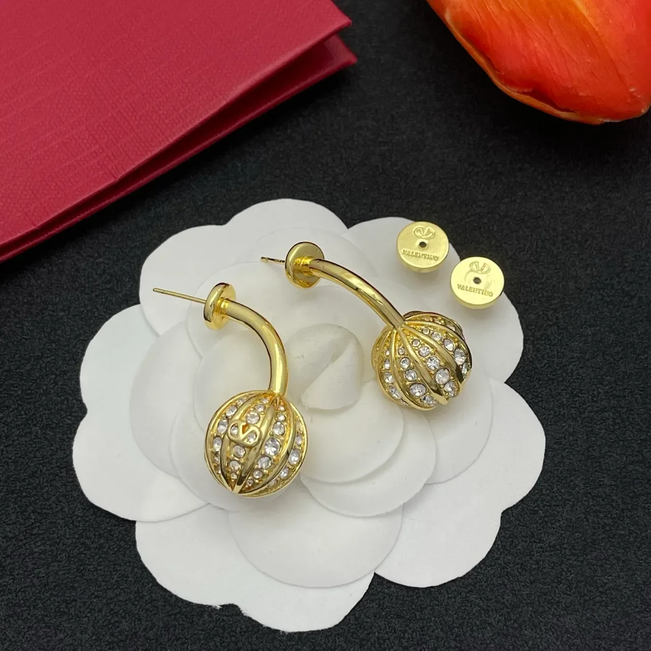 Gold-Tone Pavé Crystal Segmented Sphere Clip Earrings 5