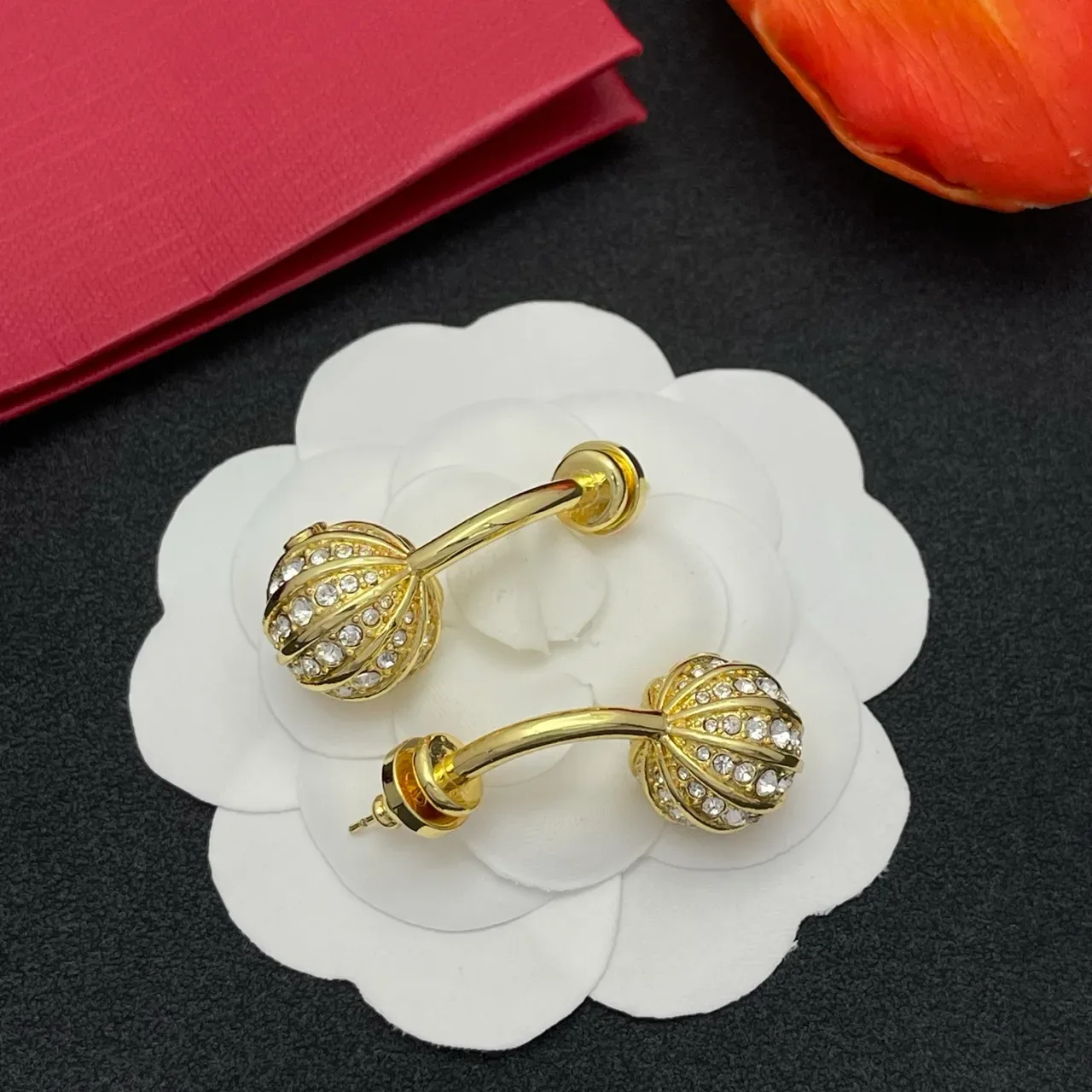Gold-Tone Pavé Crystal Segmented Sphere Clip Earrings 6
