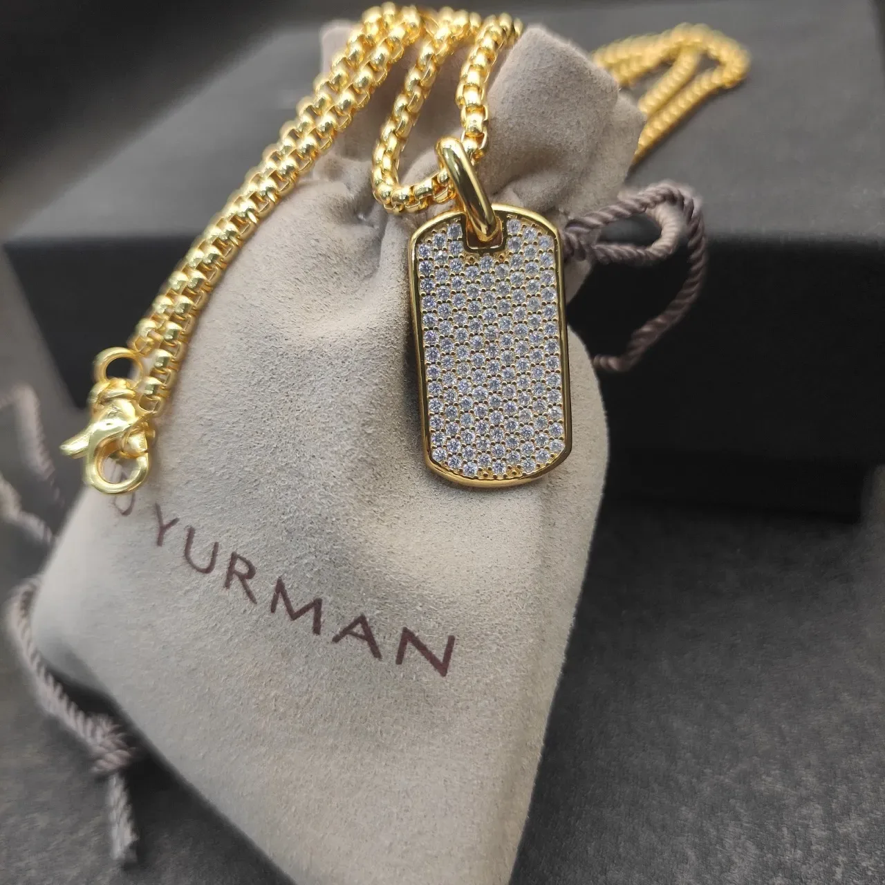 Gold-Tone Pavé Dog Tag Pendant Necklace 2