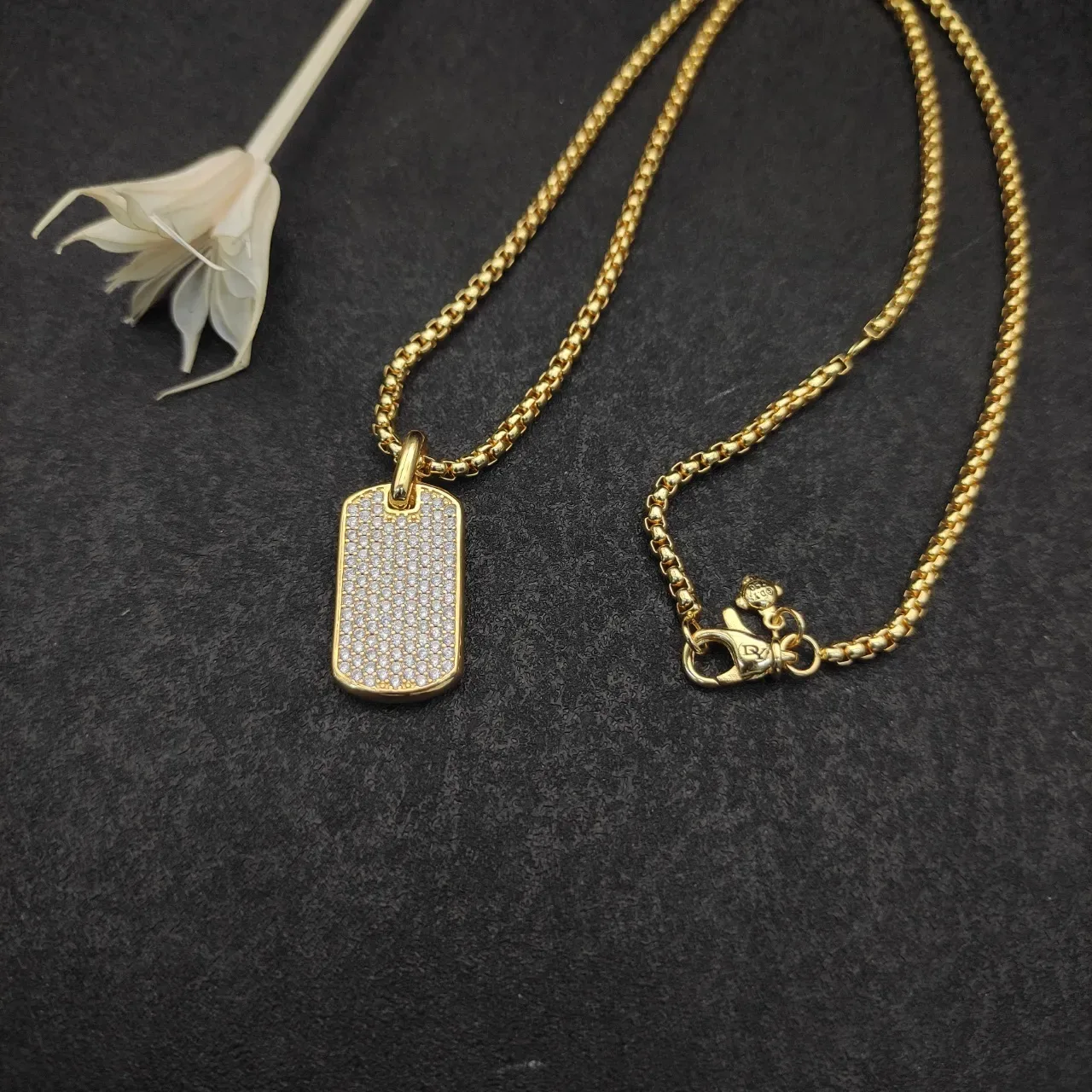 Gold-Tone Pavé Dog Tag Pendant Necklace 9
