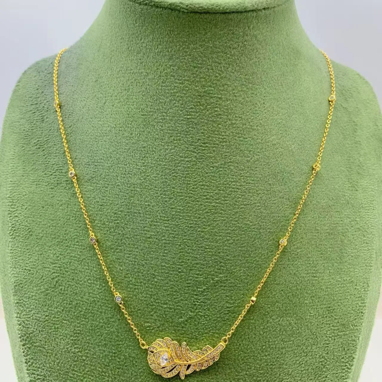 Gold-Tone Pavé Feather Pendant Necklace 2
