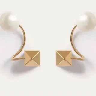Gold-Tone Pearl and Pyramid Stud Double-Element Earrings