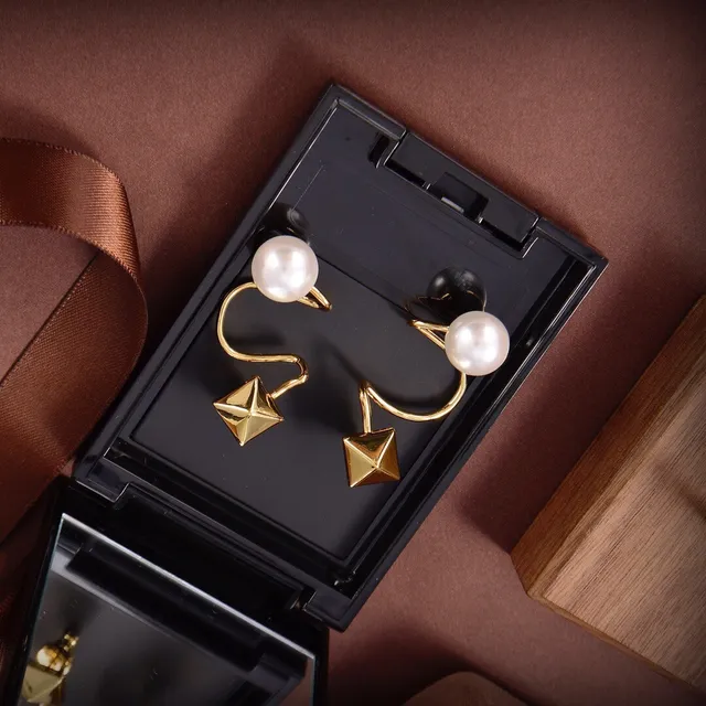 Gold-Tone Pearl and Pyramid Stud Double-Element Earrings 3