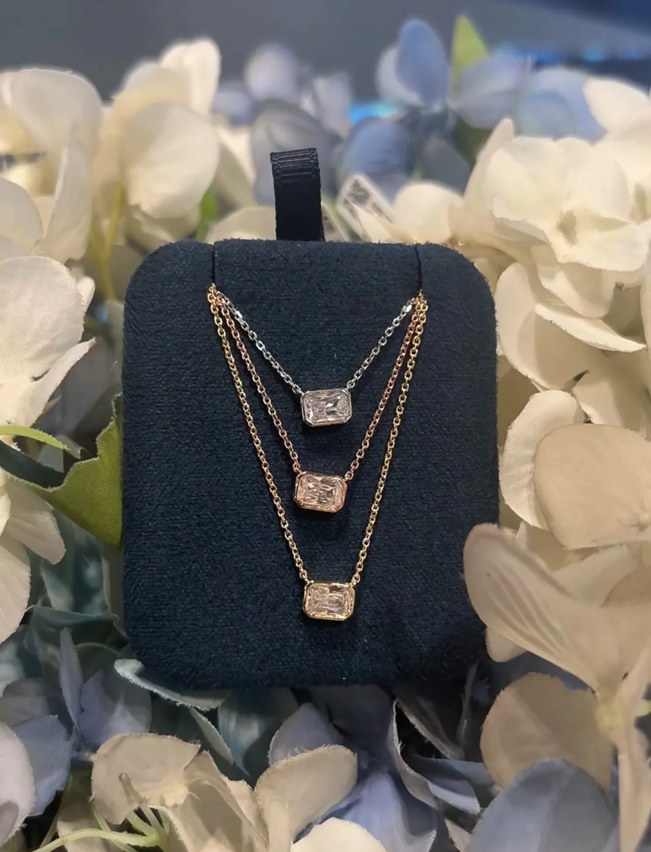 Gold-Tone Rectangular Bezel-Set Clear Stone Pendant Necklace 5