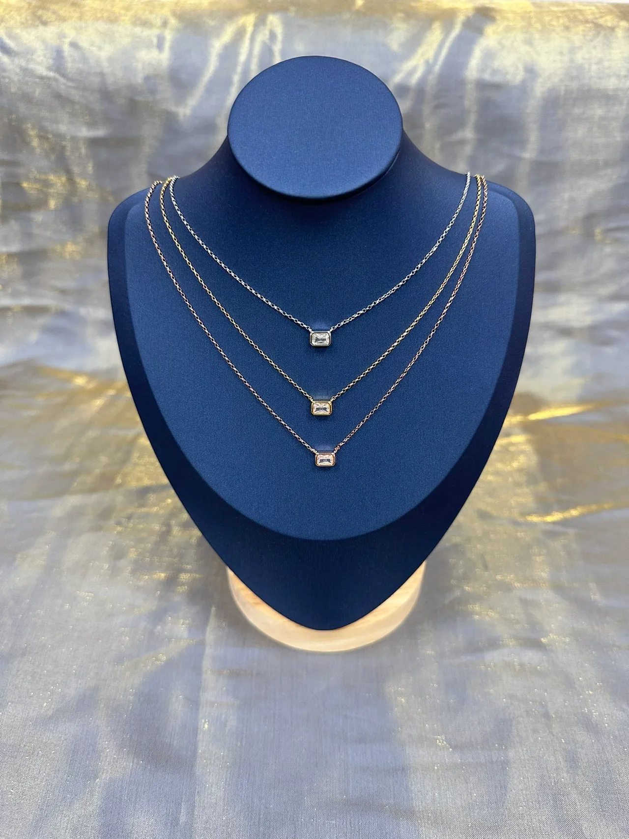 Gold-Tone Rectangular Bezel-Set Clear Stone Pendant Necklace 9