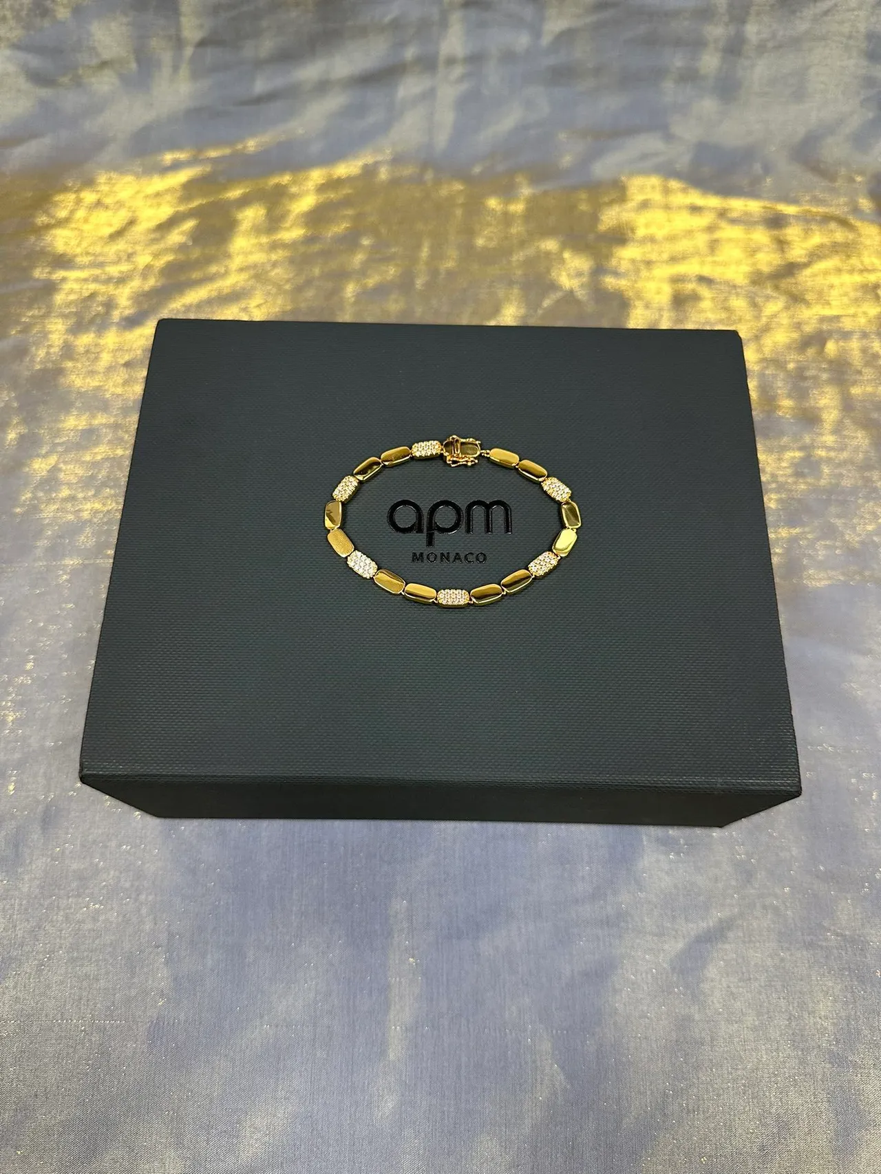 Gold-Tone Rectangular-Link Pavé-Accented Bracelet 6