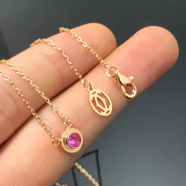 Gold-Tone Round Bezel-Set Purple Gemstone Pendant Necklace 2