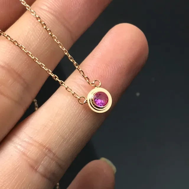Gold-Tone Round Bezel-Set Purple Gemstone Pendant Necklace 3