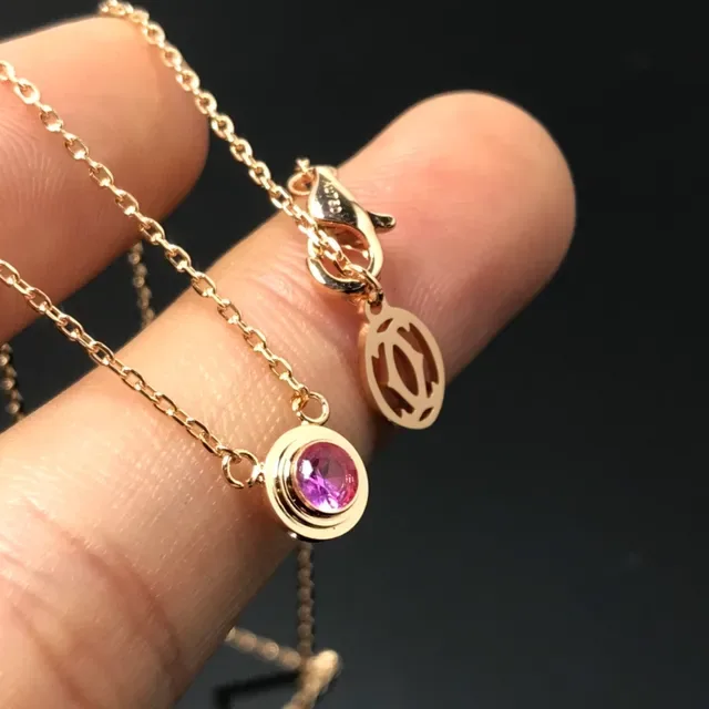 Gold-Tone Round Bezel-Set Purple Gemstone Pendant Necklace 4
