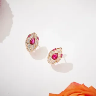 Gold-Tone Ruby and Diamond Pavé Stud Earrings