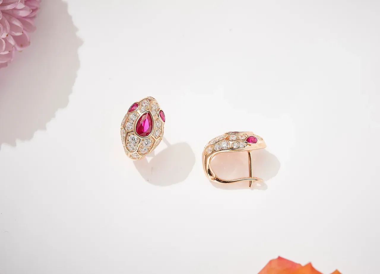 Gold-Tone Ruby and Diamond Pavé Stud Earrings 5