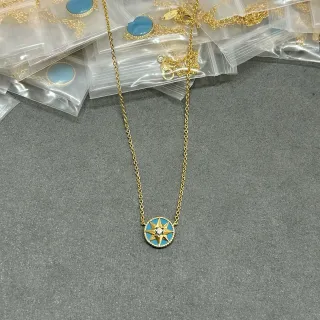 金色-星爆蓝色珐琅吊坠项链