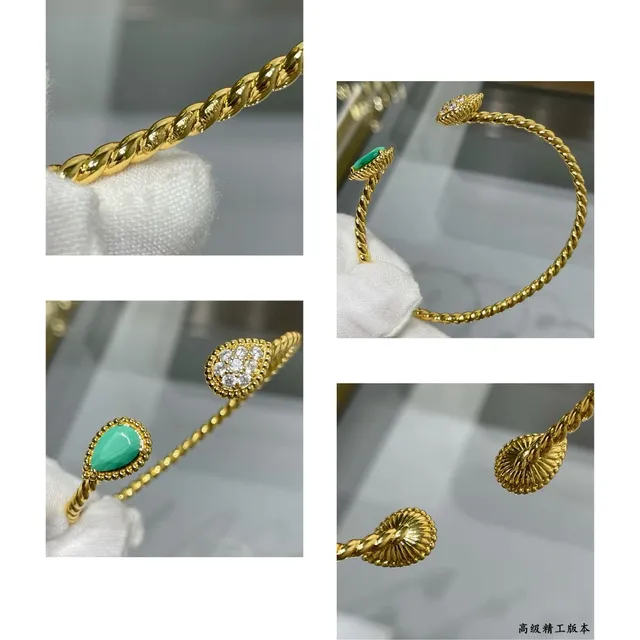 Gold-Tone Teardrop Cabochon and Pavé Crystal Open Bangle Bracelets 2