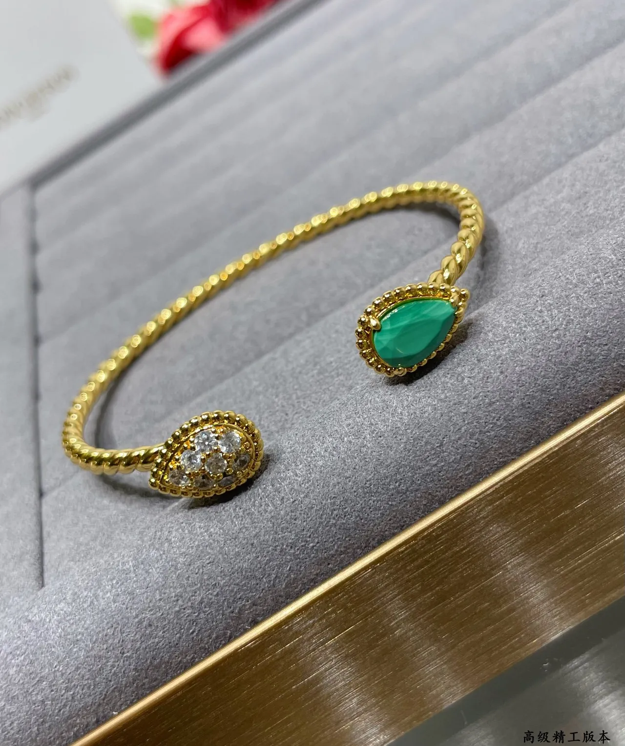Gold-Tone Teardrop Cabochon and Pavé Crystal Open Bangle Bracelets 3