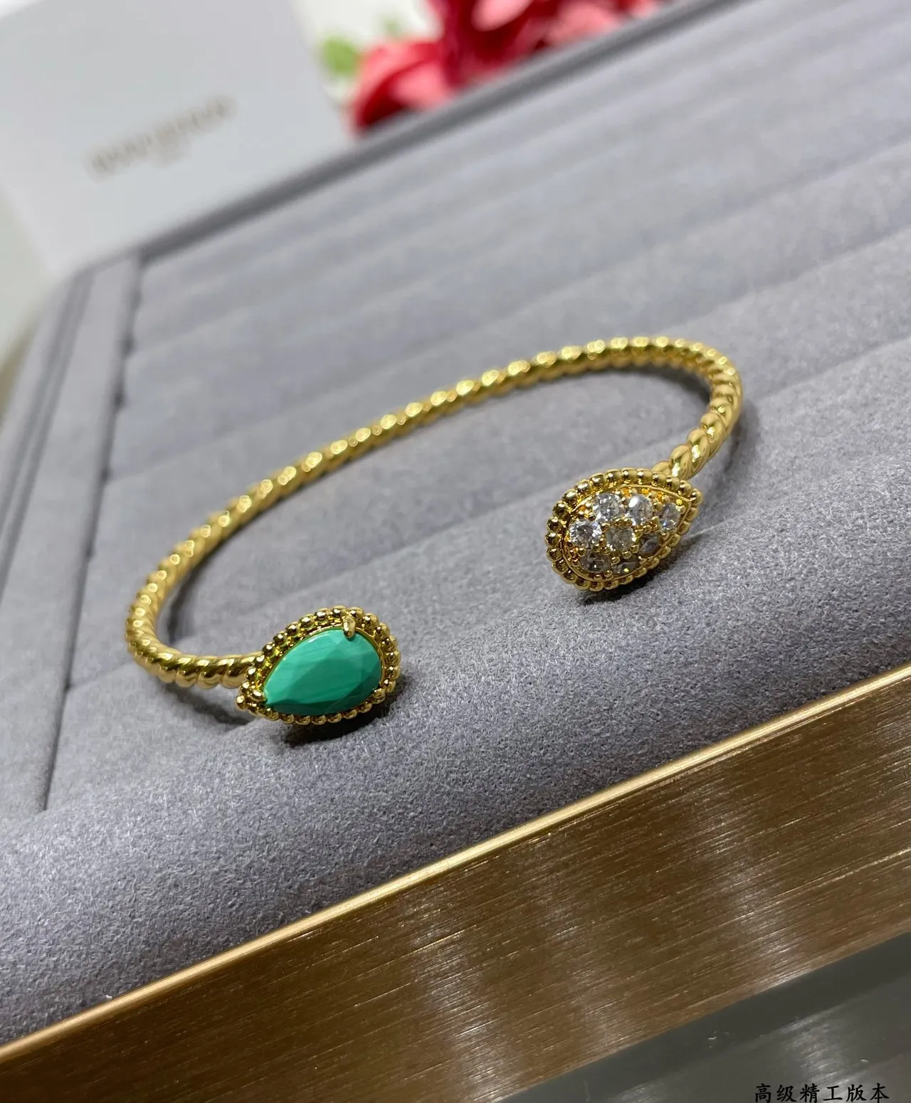 Gold-Tone Teardrop Cabochon and Pavé Crystal Open Bangle Bracelets 5