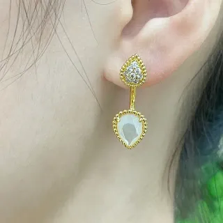 Gold-Tone Teardrop Pavé and Faceted White Stone Drop Earrings