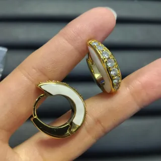 Gold-Tone White Enamel Pavé Crystal Hinged Hoop Earrings
